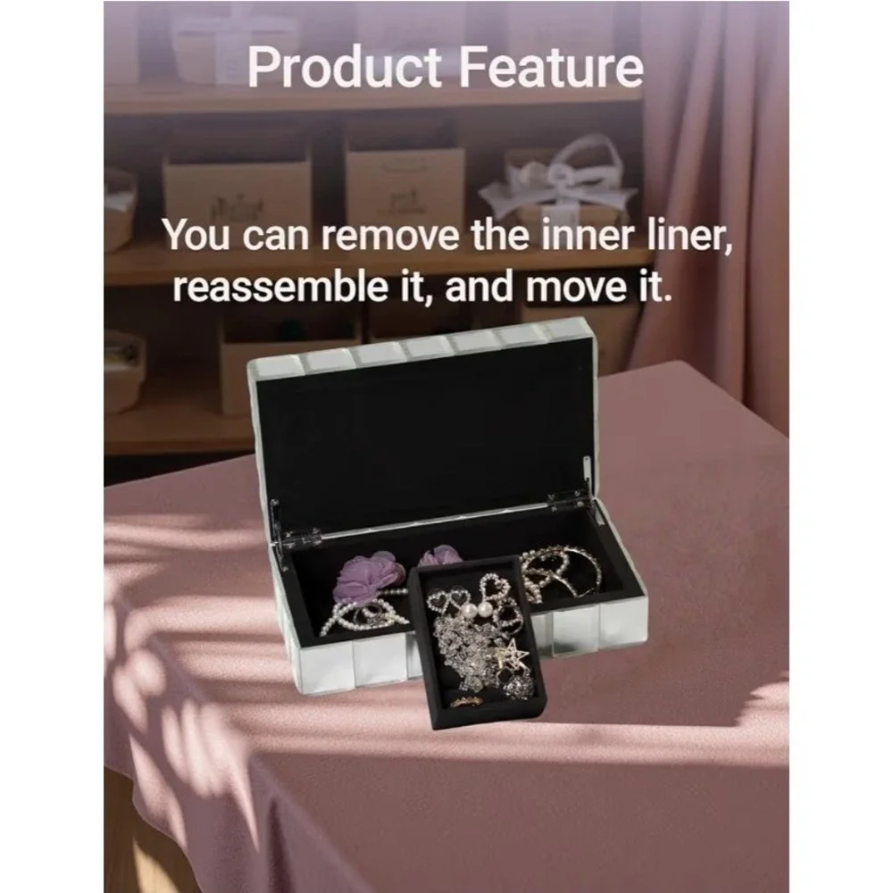 Mirrored Rose Jewelry Box Red Eternal Roses Glass Ring Organizer Gift